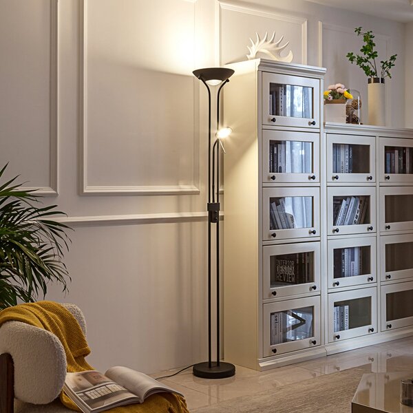 Lindby LED lampă de podea Josefin, negru, lumină lectură, dimabil, reglabil, Negru, Camera de zi / sufragerie, Metal, Modern, Lumină de lectură