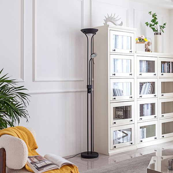 Lindby LED lampă de podea Josefin, negru, lumină lectură, dimabil, reglabil, Negru, Camera de zi / sufragerie, Metal, Modern, Lumină de lectură