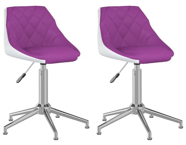 Scaune de masă pivotante, 2 buc., violet/alb, piele ecologică