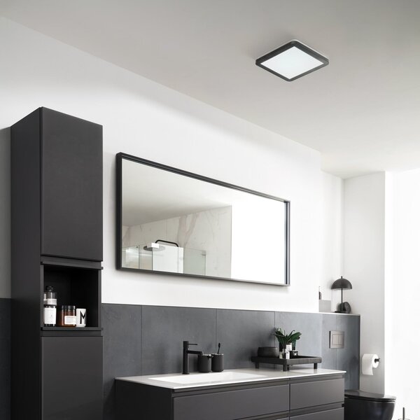 Schöner Wohnen Flat plafonieră LED baie 30cm, reglabil, Negru, Baie, Metal, Modern
