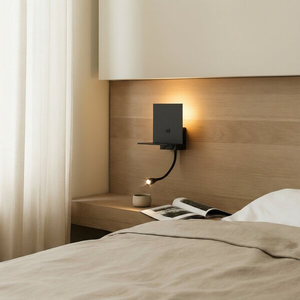 Lindby Aplică de perete Thorid, negru, USB, lampă citit cu LED, G9, Negru, Camera de zi / sufragerie, Metal, Modern