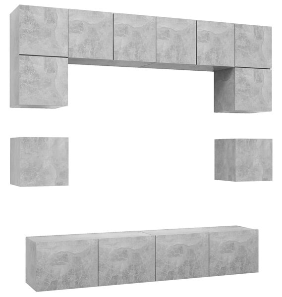Set de dulapuri TV, 8 piese, gri beton, lemn prelucrat