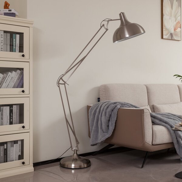 Lindby Lampadar Leia, argint, metal, 180cm, rotativ, E27, Metalic, Camera de zi / sufragerie, Metal, Modern