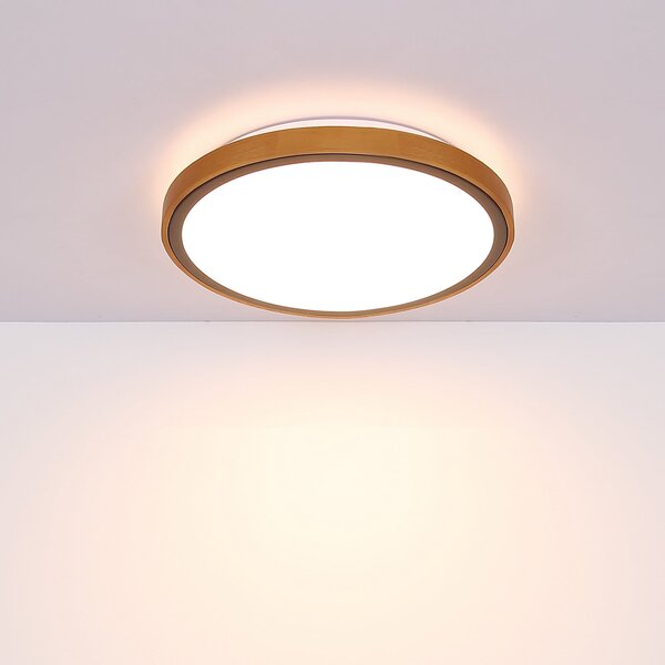 Globo Plafonieră cu LED Bruno ramă din lemn CCT Ø 44 cm, Lemn, Camera de zi / sufragerie, Lemn
