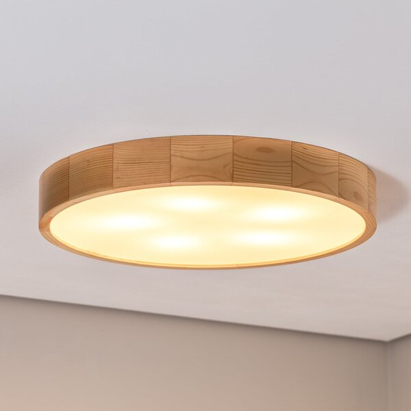 TEMAR LIGHTING Plafonieră Cleo, Ø 57,5 cm, 5 becuri, lemn de pin, E27, reglabil, Lemn, Camera de zi / sufragerie, Lemn, Modern