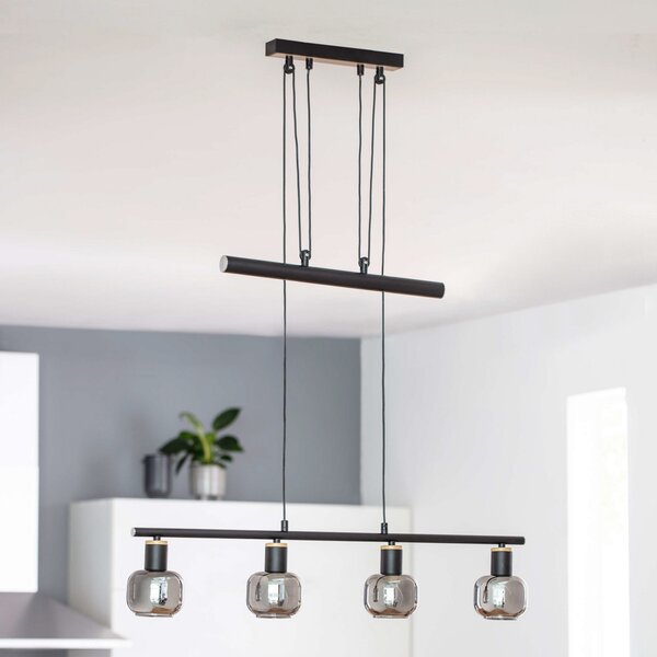 Näve Fumoso suspendată liniară 4 becuri negru/gri fum, reglabil, Negru, Camera de zi / sufragerie, Metal, Modern