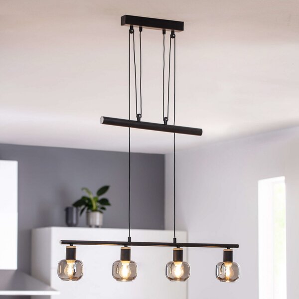 Näve Fumoso suspendată liniară 4 becuri negru/gri fum, reglabil, Negru, Camera de zi / sufragerie, Metal, Modern