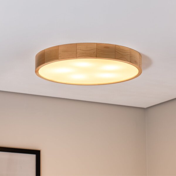 TEMAR LIGHTING Plafonieră Cleo, Ø 57,5 cm, 5 becuri, lemn de pin, E27, reglabil, Lemn, Camera de zi / sufragerie, Lemn, Modern
