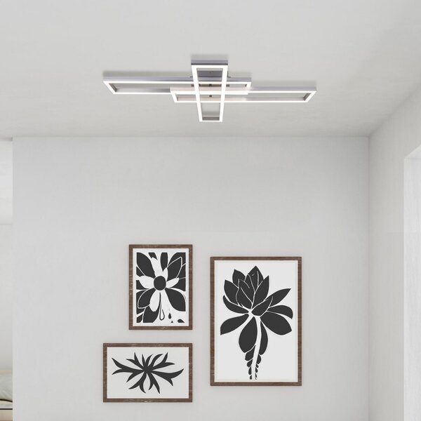 Näve Bantry plafonieră LED, 3 dreptunghiuri, CCT, RGB, reglabil, Metalic, Camera de zi / sufragerie, Metal, Modern, Plafon unghiular direct