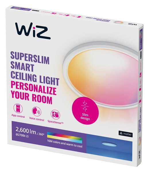 WiZ SuperSlim plafonieră LED RGBW Ø42cm alb, reglabil, Alb, Camera de zi / sufragerie, Plastic, Modern