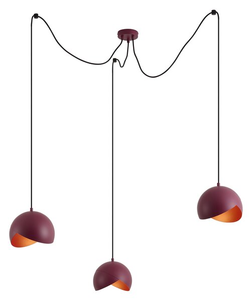 Lampă suspendată de design roșie cu sticlă opală cu 3 lumini - Tulip