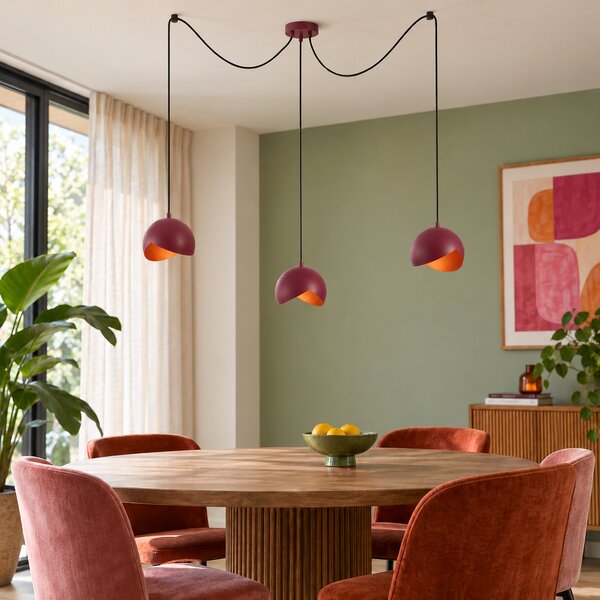 Lampă suspendată de design roșie cu sticlă opală cu 3 lumini - Tulip