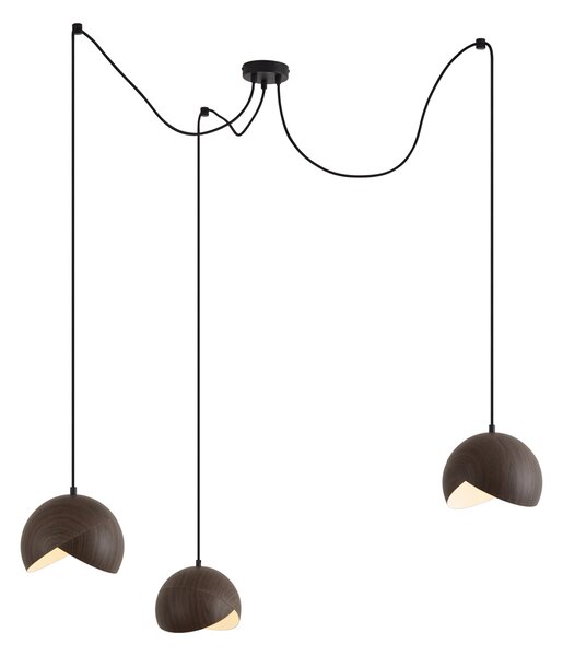 Lampă suspendată de designer neagră cu abajur cu imprimeu din lemn și sticlă opal cu 3 lumini - Tulip