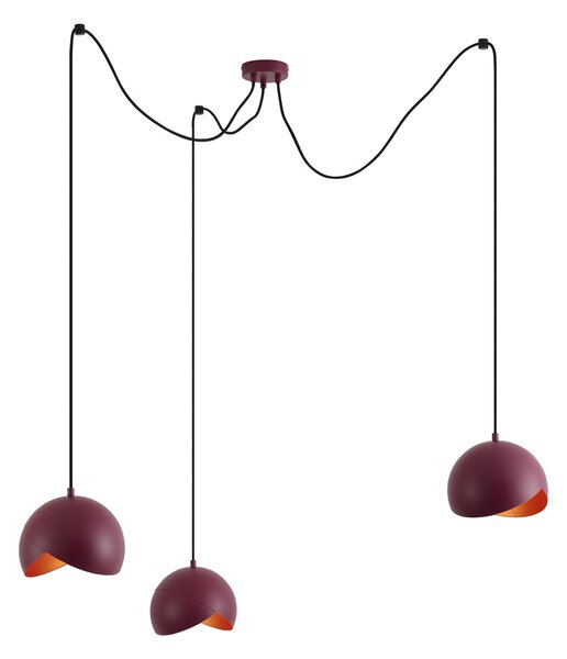 Lampă suspendată de design roșie cu sticlă opală cu 3 lumini - Tulip