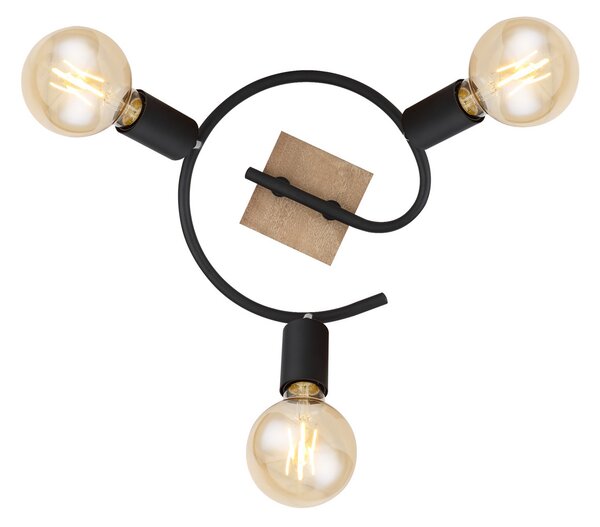 Globo Martha plafonieră cu lemn, spirală 3 becuri, reglabil, Negru, Camera de zi / sufragerie, Metal