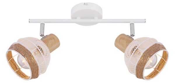 Globo Widy plafonieră cu decor funie de cânepă, 2 becuri, reglabil, Alb, Camera de zi / sufragerie, Metal