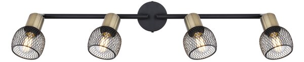 Globo Fiastra plafonieră, negru/alamă antic 4 becuri, reglabil, Negru, Camera de zi / sufragerie, Metal