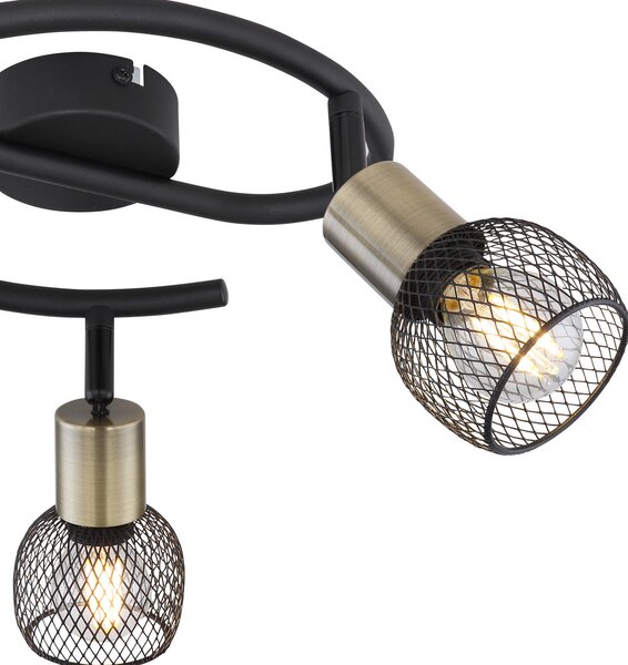 Globo Fiastra plafonieră, negru/alamă antic 3 becuri, reglabil, Negru, Camera de zi / sufragerie, Metal