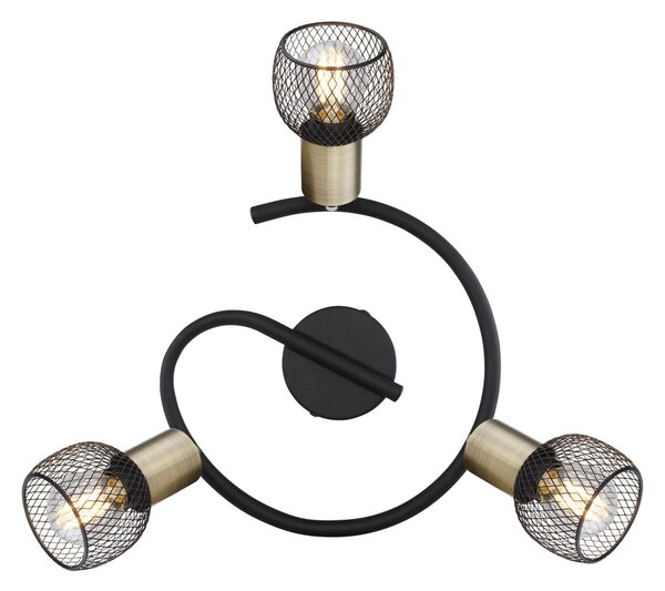 Globo Fiastra plafonieră, negru/alamă antic 3 becuri, reglabil, Negru, Camera de zi / sufragerie, Metal