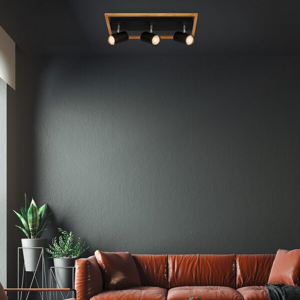 Briloner Frey spot tavan ramă de lemn GU10 negru 3 becuri, reglabil, Negru, Camera de zi / sufragerie, Metal, Modern, Plafon cu flacără multiplă