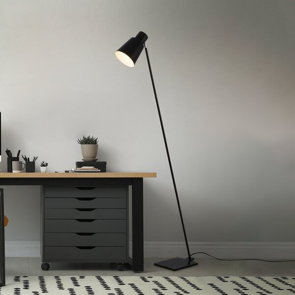 Briloner Ekko lampadar, reglabil, E27, negru, Negru, Camera de zi / sufragerie, Metal, Modern
