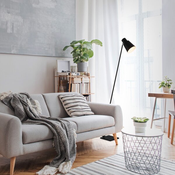 Briloner Ekko lampadar, reglabil, E27, negru, Negru, Camera de zi / sufragerie, Metal, Modern