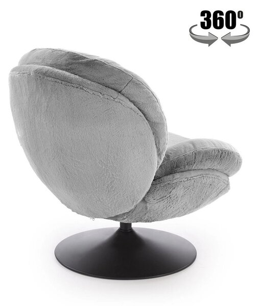 Fotoliu SHELL, blana artificiala gri - Lapit 06, 80x87x86 cm