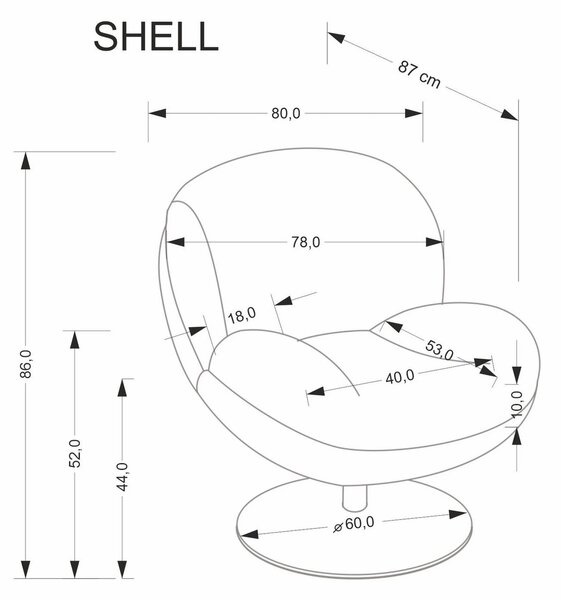 Fotoliu SHELL, blana artificiala gri - Lapit 06, 80x87x86 cm