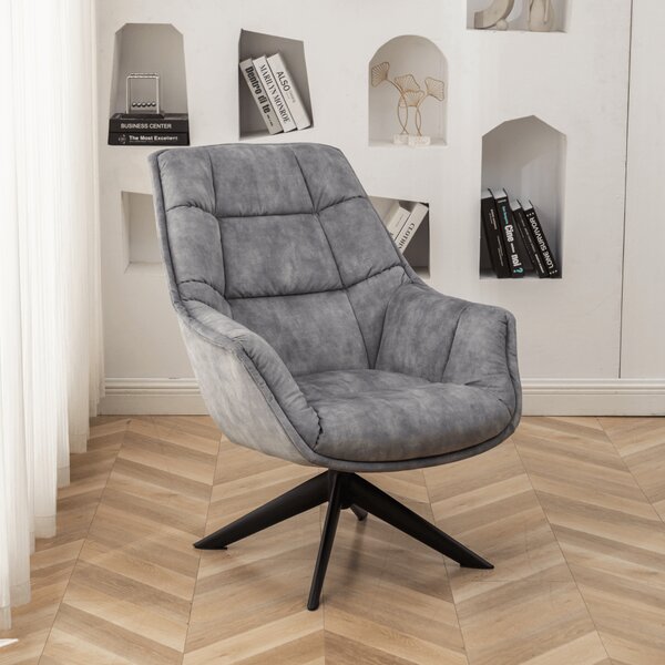 KONDELA Fotoliu rotativ, de design, ţesătură gri deschis Velvet/metal, VALTER