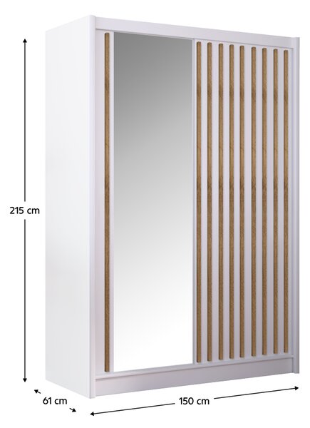 KONDELA Dulap cu uşi glisante, alb / stejar craft, 150x215 cm, LADDER