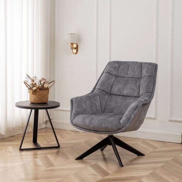 KONDELA Fotoliu rotativ, de design, ţesătură gri deschis Velvet/metal, VALTER