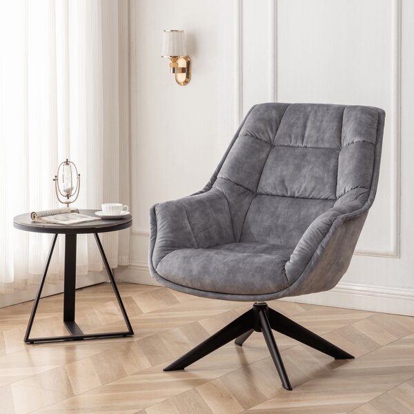 KONDELA Fotoliu rotativ, de design, ţesătură gri deschis Velvet/metal, VALTER