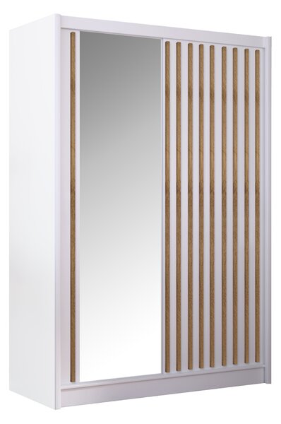 KONDELA Dulap cu uşi glisante, alb / stejar craft, 150x215 cm, LADDER