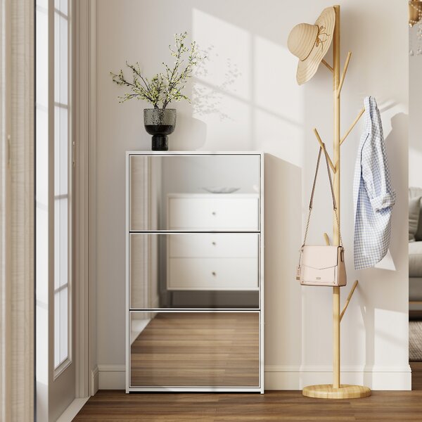 HOMCOM Dulap de Pantofi cu Oglindă și 3 Sertare Rabatabile 65x17x114.5 cm Alb | Aosom Romania