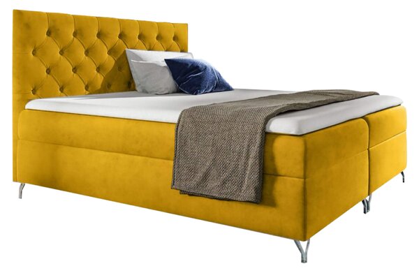KONDELA Pat cu boxspring, 200x200, velur galben, GULIETTE + cadou