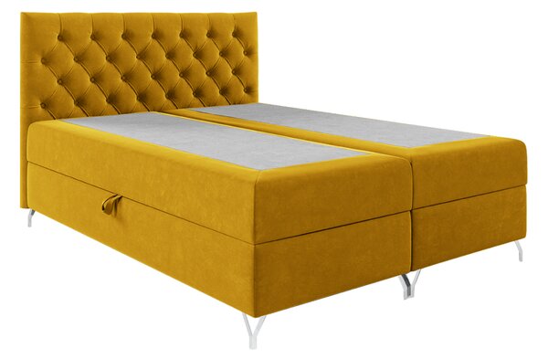 KONDELA Pat cu boxspring, 200x200, velur galben, GULIETTE + cadou