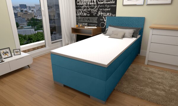 KONDELA Pat Boxspring, pat de o persoană, azur, 90x200, universal, ADARA