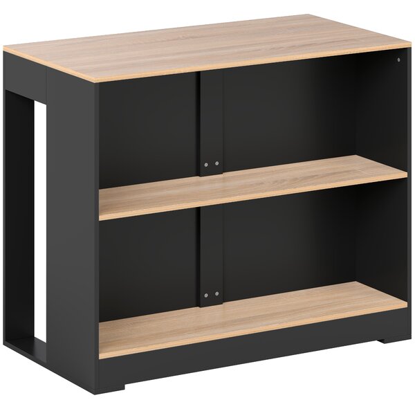 HOMCOM Bar Insulă de Bucătărie cu 3 Rafturi pentru Sufragerie, 113x60x90 cm, Negru și Lemn | Aosom Romania
