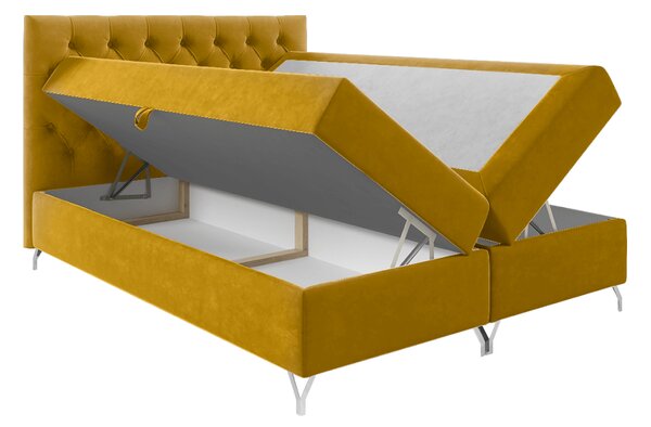 KONDELA Pat cu boxspring, 200x200, velur galben, GULIETTE + cadou