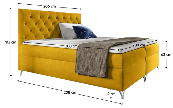 KONDELA Pat cu boxspring, 200x200, velur galben, GULIETTE + cadou
