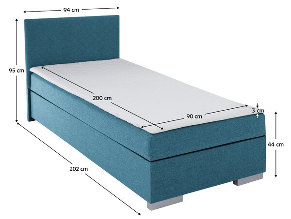 KONDELA Pat Boxspring, pat de o persoană, azur, 90x200, universal, ADARA