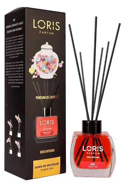 Sticluta cu odorizant lichid si betisoare, 125 ml, Loris Bubble Gum