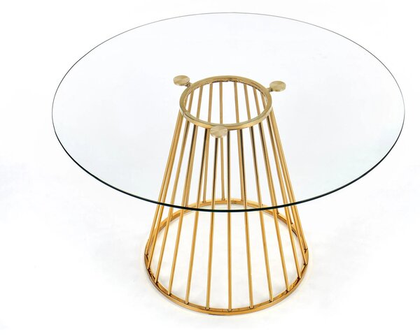 Masa sticla rotunda bucatarie LIVERPOOL, transparent/auriu, 120x120x75