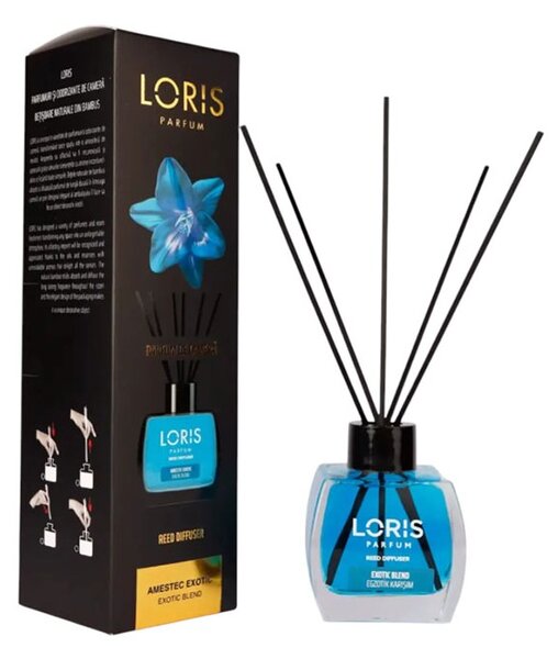 Sticluta cu odorizant lichid si betisoare, 125 ml, Loris Amestec exotic