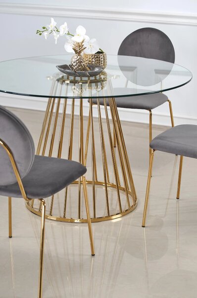 Masa sticla rotunda bucatarie LIVERPOOL, transparent/auriu, 120x120x75