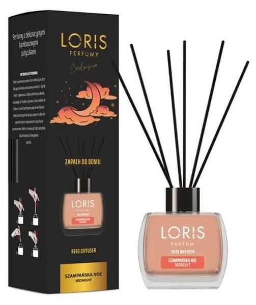 Sticluta cu odorizant lichid si betisoare, 125 ml, Loris Miezul nopii