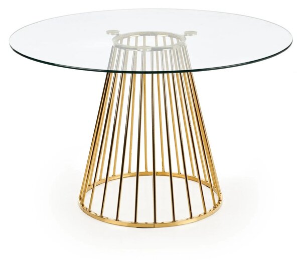 Masa sticla rotunda bucatarie LIVERPOOL, transparent/auriu, 120x120x75