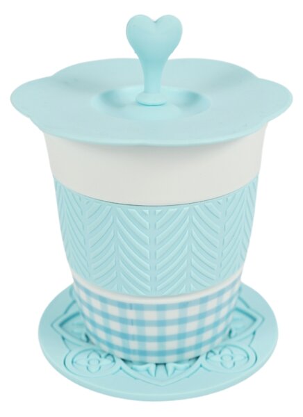 Cana din portelan AQUELLE cu accesorii din silicon 280 ml, albastru