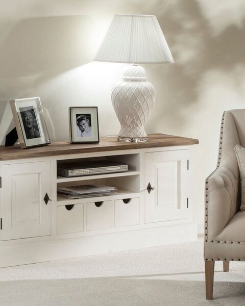 Dulap TV Brighton 150x40x65 cm alb & natural