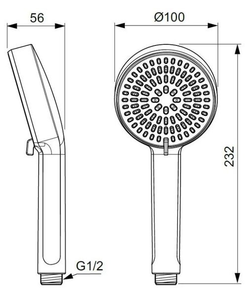 Pară de duș Ideal Standard, Idealrain Alu+, 2 jeturi, 10 cm, negru mat